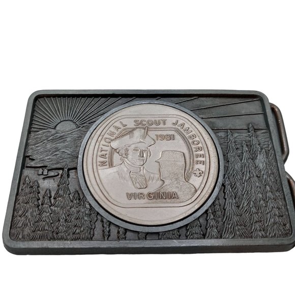 1981 National Scout Jamboree Belt Buckle Vintage Boy Scouts Virginia Tree Forest - Picture 1 of 4